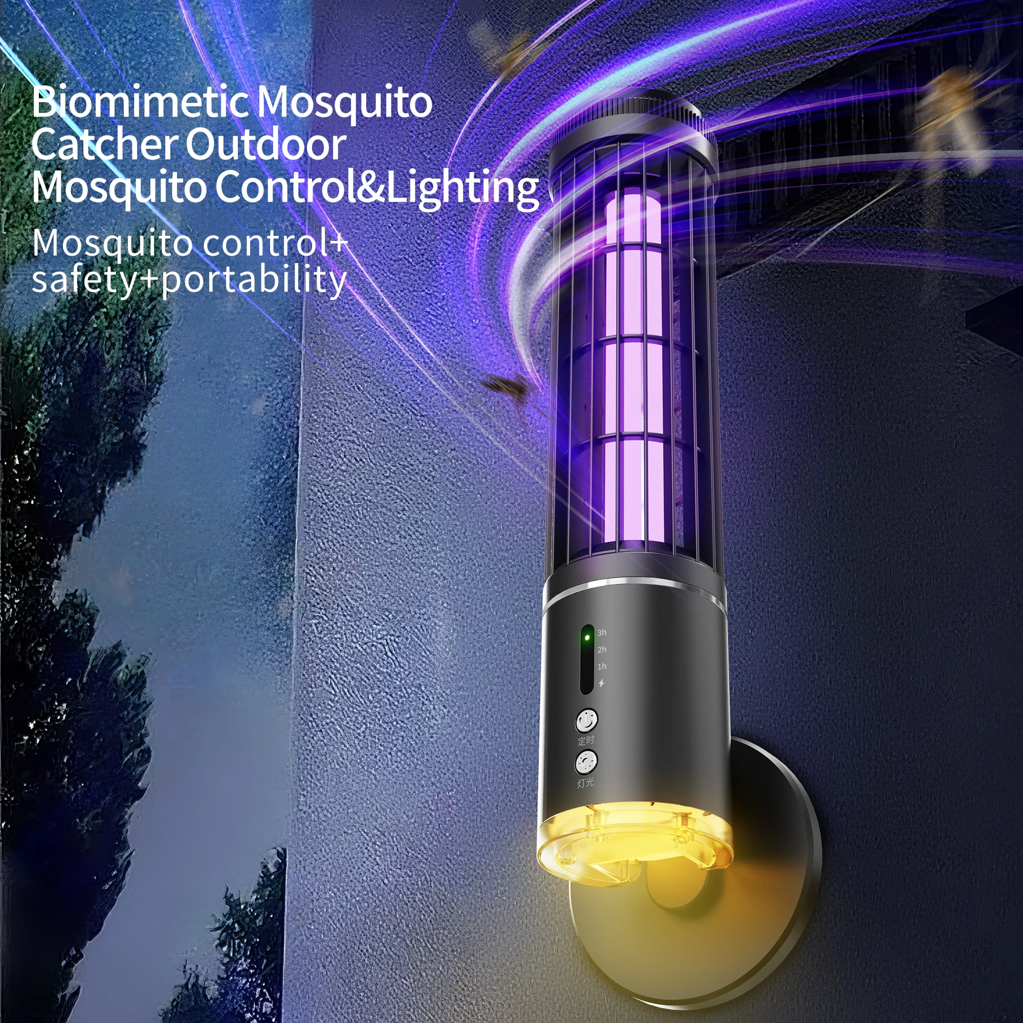 3-in-1 Portable Design Mosquito Killer Lamp USB-powered Mosquito Repellent Lamp 3-speed Timer UV Light for Home Bedroom Camping