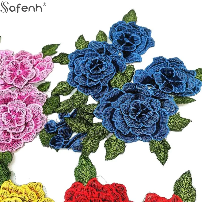 1PCS Fashion Elegant 3D Flower Embroidery Flower Applique Red 24*13CM Sew On Patch Rose Flower Patch Crafts Clothing Accessories
