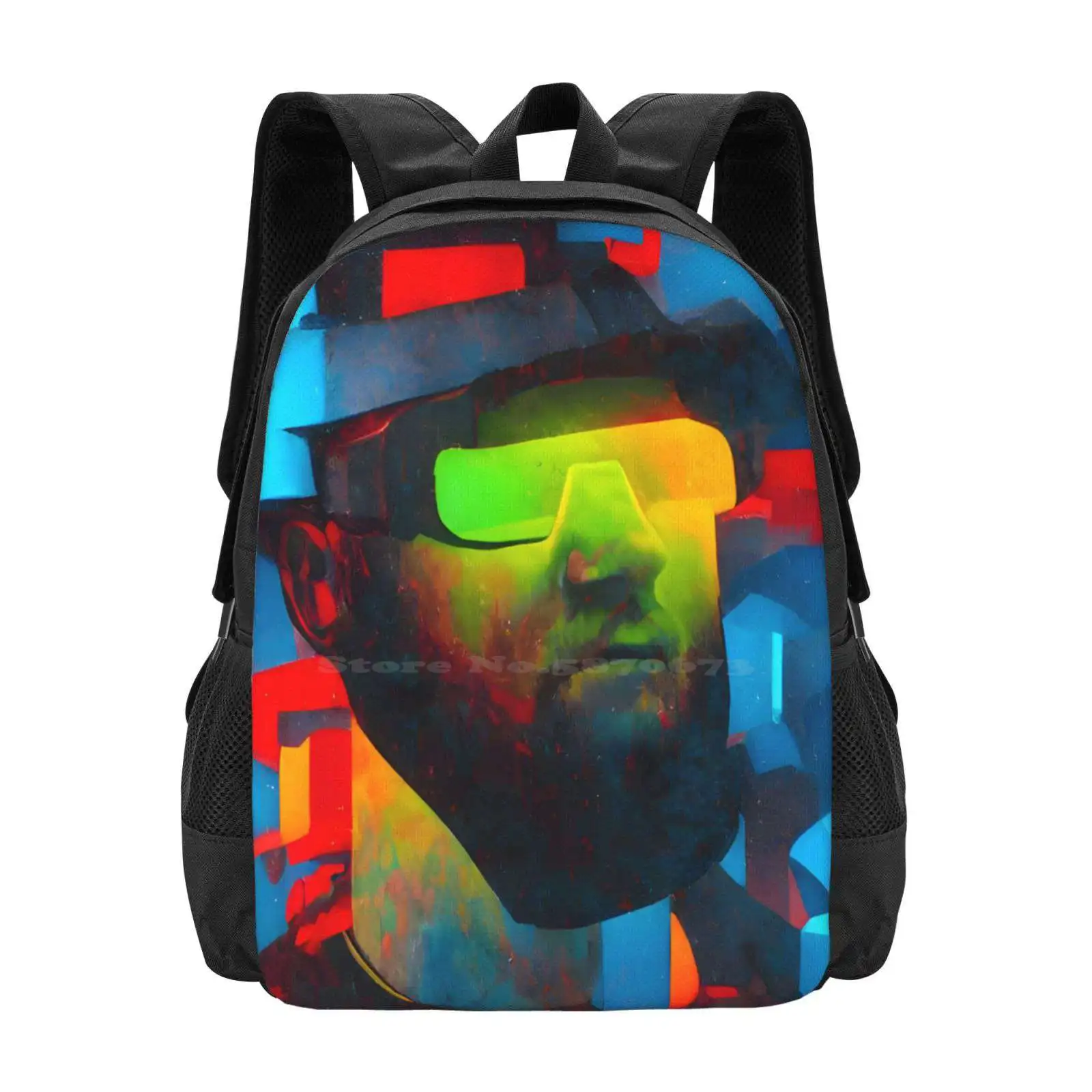 Cool Neon Bearded Cowboy Hot Sale Backpack Fashion Bags Cowboy Green Leonardo Da Vinci Artist Vr Glasses Psychedelic Scifi