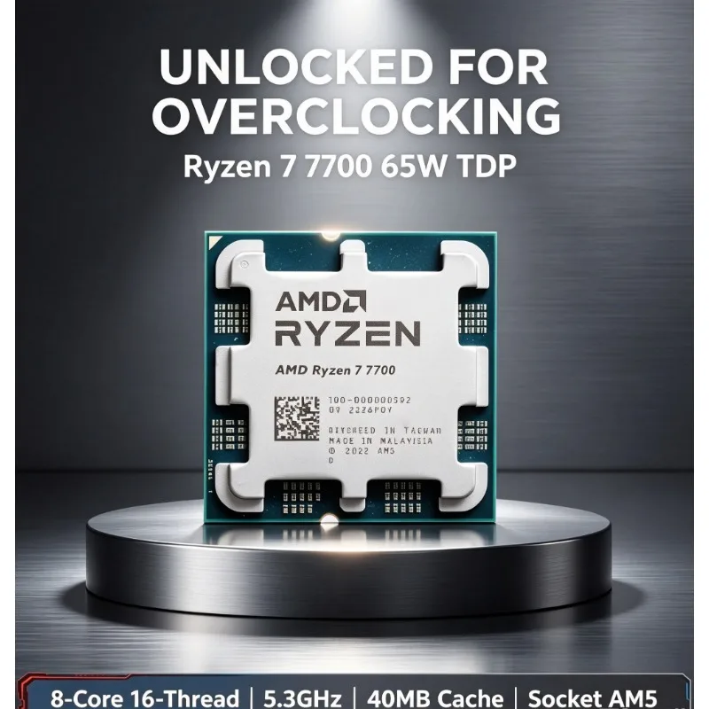 AMD Ryzen 7 7700 AM5 Platform Processor 65W TDP 8‑Core 16‑Thread 5.3GHz 40MB Cache Support DDR5 For Desktop Computer Build