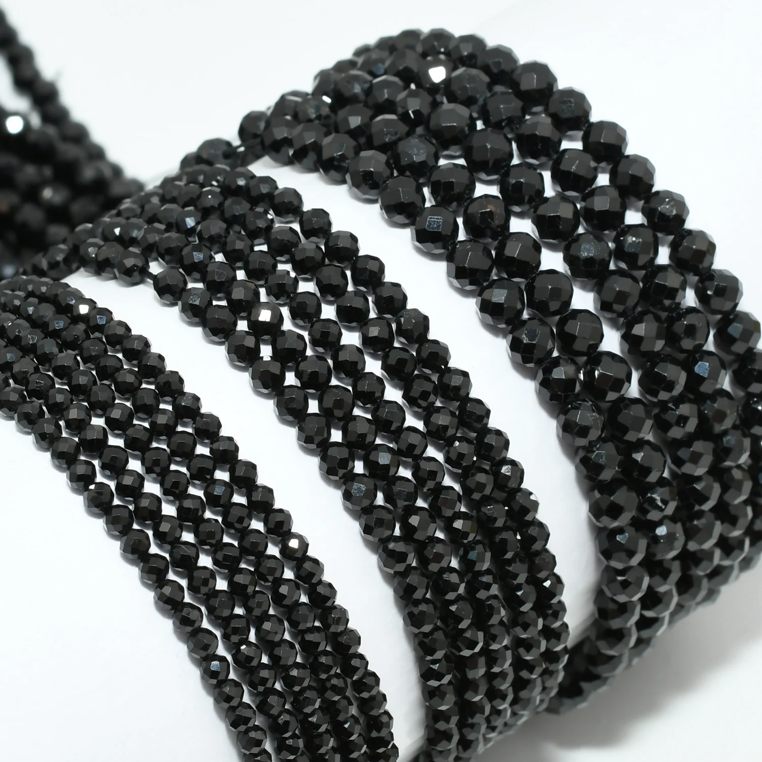 Natural Black Tourmaline Faceted Loose Round Beads 2mm,3mm,4mm