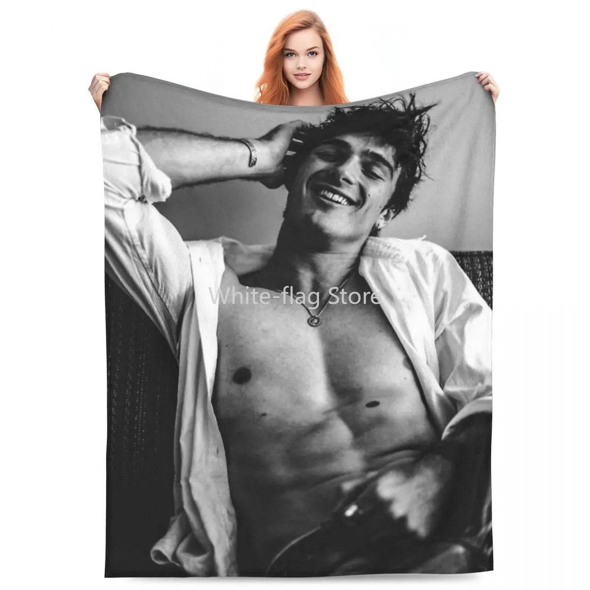 

Jacob Elordi Merch Blanket Fleece Bedding Australian Actor Throw Blankets Relax Lightweight for Outdoor Plush Thin Quilt