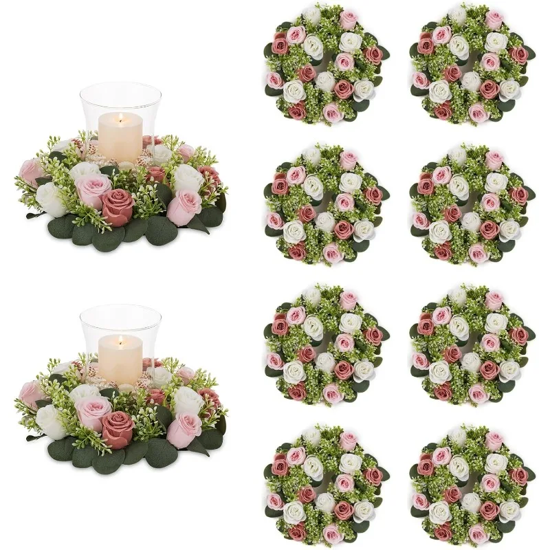 HOME.Flower Wedding Centerpieces for Tables: 10 Pcs 14 inch Diam Large Dusty Rose & White Artificial Flowers Fake Roses C