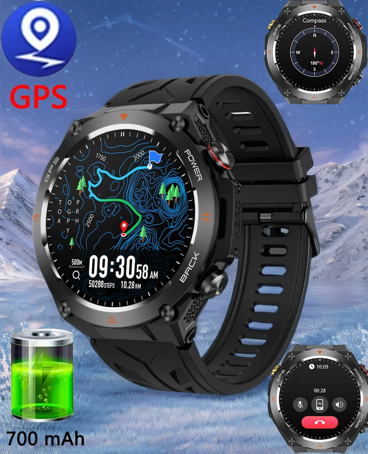 

Outdoor Military GPS Smart Watch men Real-time Activity Tracker Heart RateMonitor 100+ Sports Modes 1ATM Waterproof Smart Watch