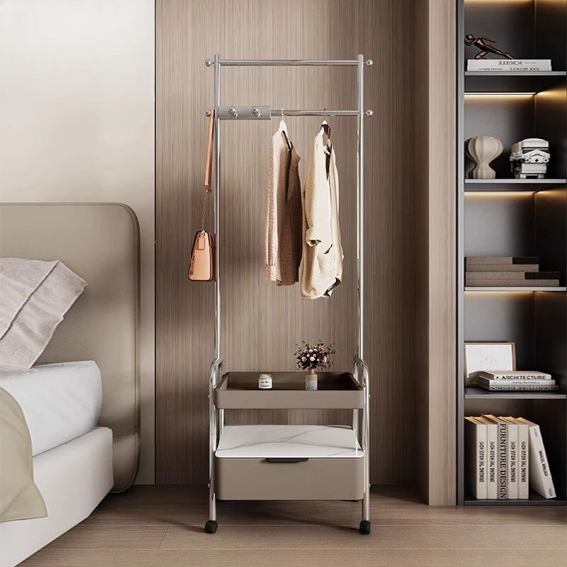 Household floor-to-ceiling stainless steel living room removable with wheels coat rack bedroom bedside solid wood clothes