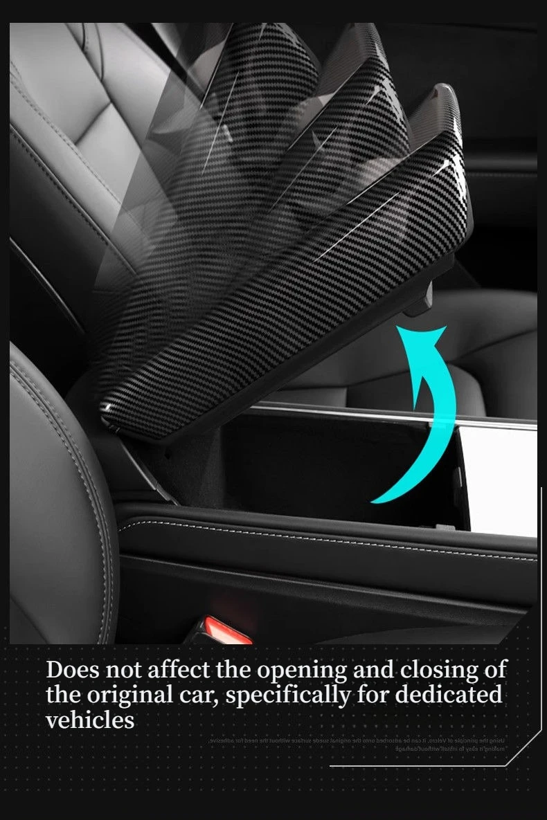 Suitable for the Armrest Box Protective Cover Used in the Updated Tesla Model 3/Y, Carbon Fiber Pattern Modification Accessories