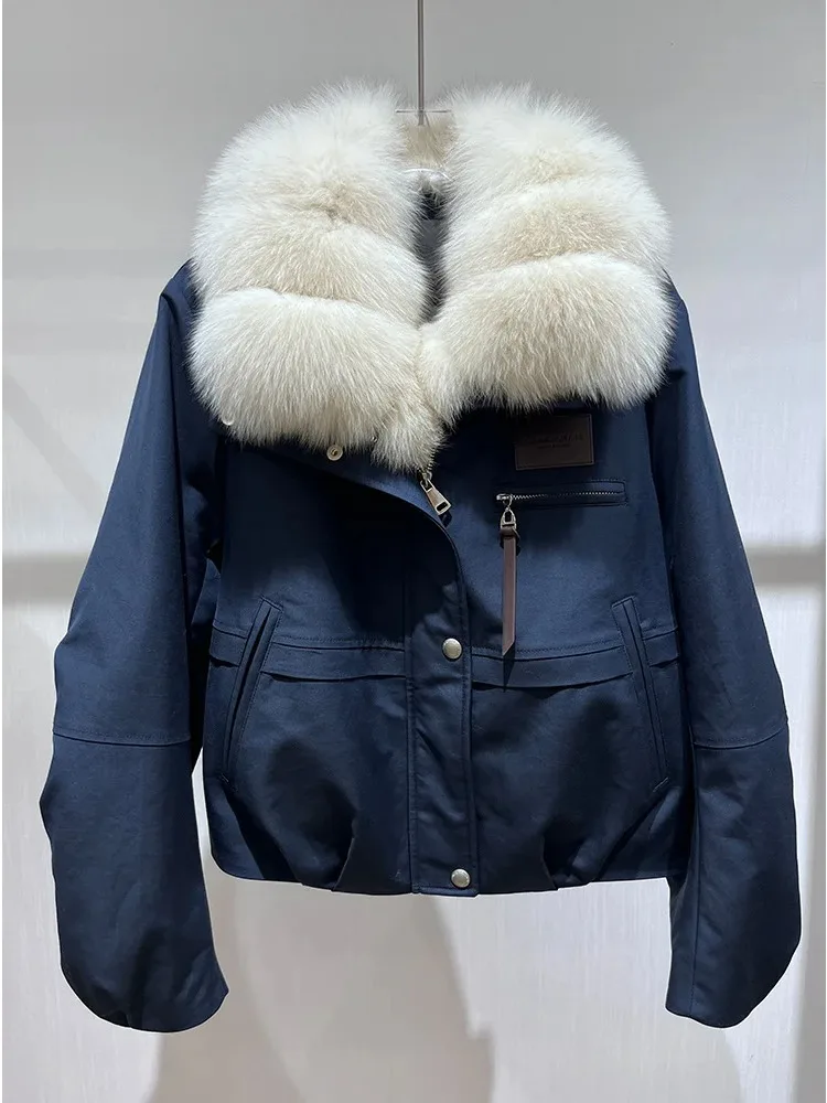 リアルフォックスファーカラー付きリアルファーコート 暖かい2025年ファッション 冬用厚手グースダウンジャケット レディースパーカー アウター 女性用ダウンジャケット