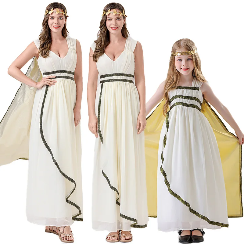 

Halloween Cosplay Ancient Greek Goddess Egyptian Queen Parent-Child Costume Adult Kid Roman Princess Cosplay Role Play Costume