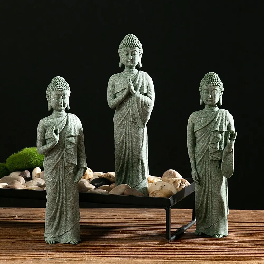 Tea Pet Oriental Culture Sandstone Buddha Sitting Posture Green Sandstone Buddhist Ornament Zen Decorating Home