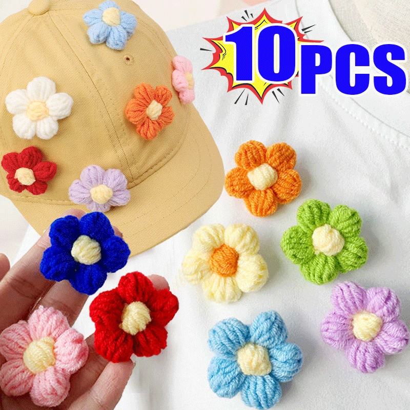 1-10PCS Flower DIY Hand-knitted Puff Flower Milk Cotton Wool Hand Hook Flower Manual Clothing Accessory Shoes Hat Craft Supplies