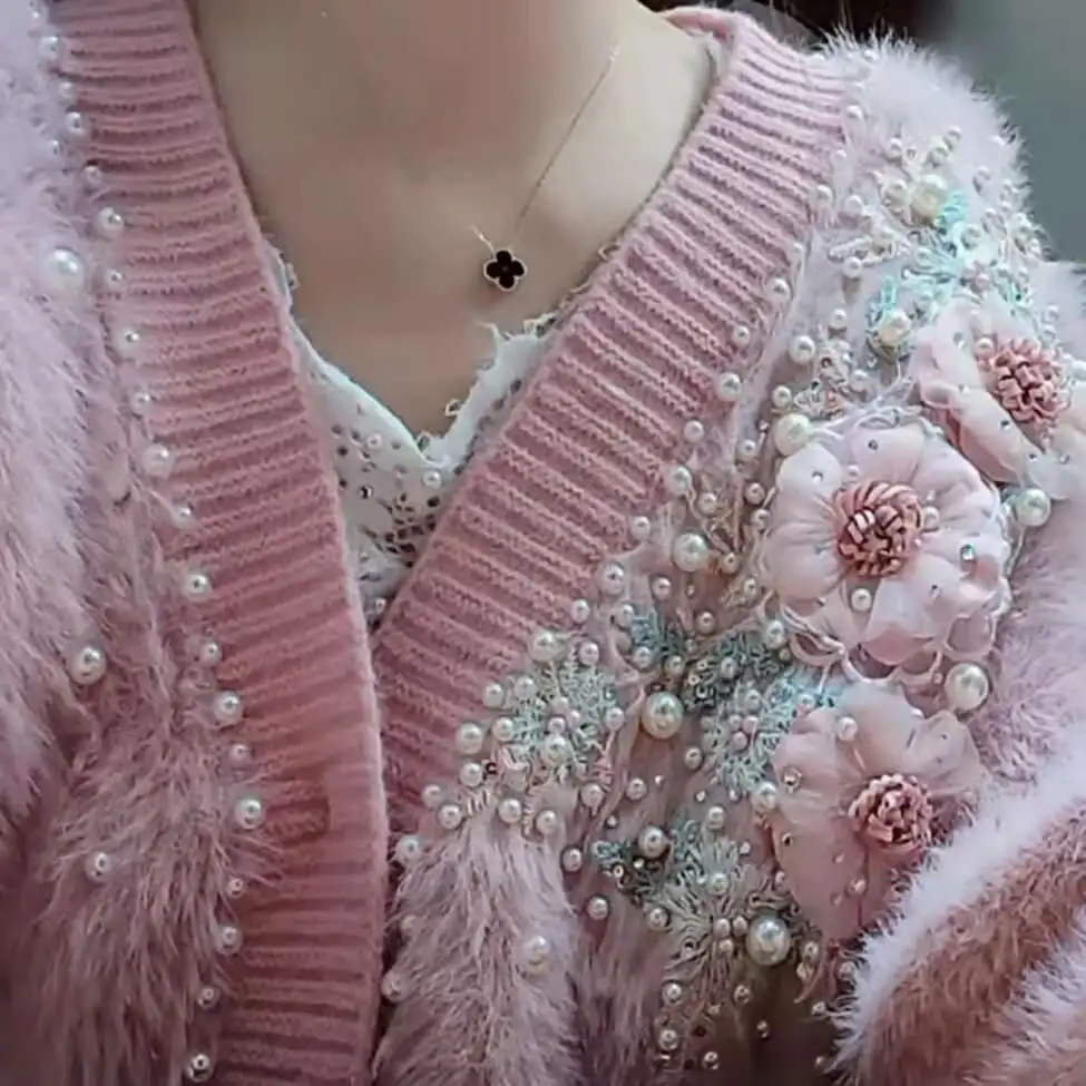 

New In Autumn Winter Short Thick Knitted Cardigan Coat For Women Long Sleeve Faux Fur Warm Sweater Jacket Woman Clothes