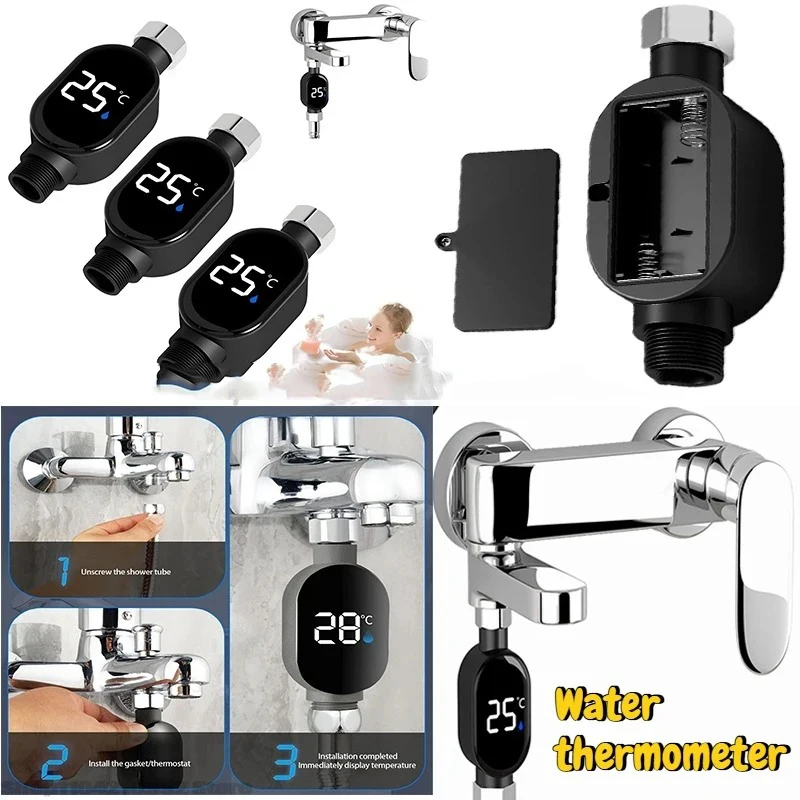 Home Water Shower Thermometer with Led Display 0℃~99℃ Water Accurate Temperature Measurement Waterproof Bathroom