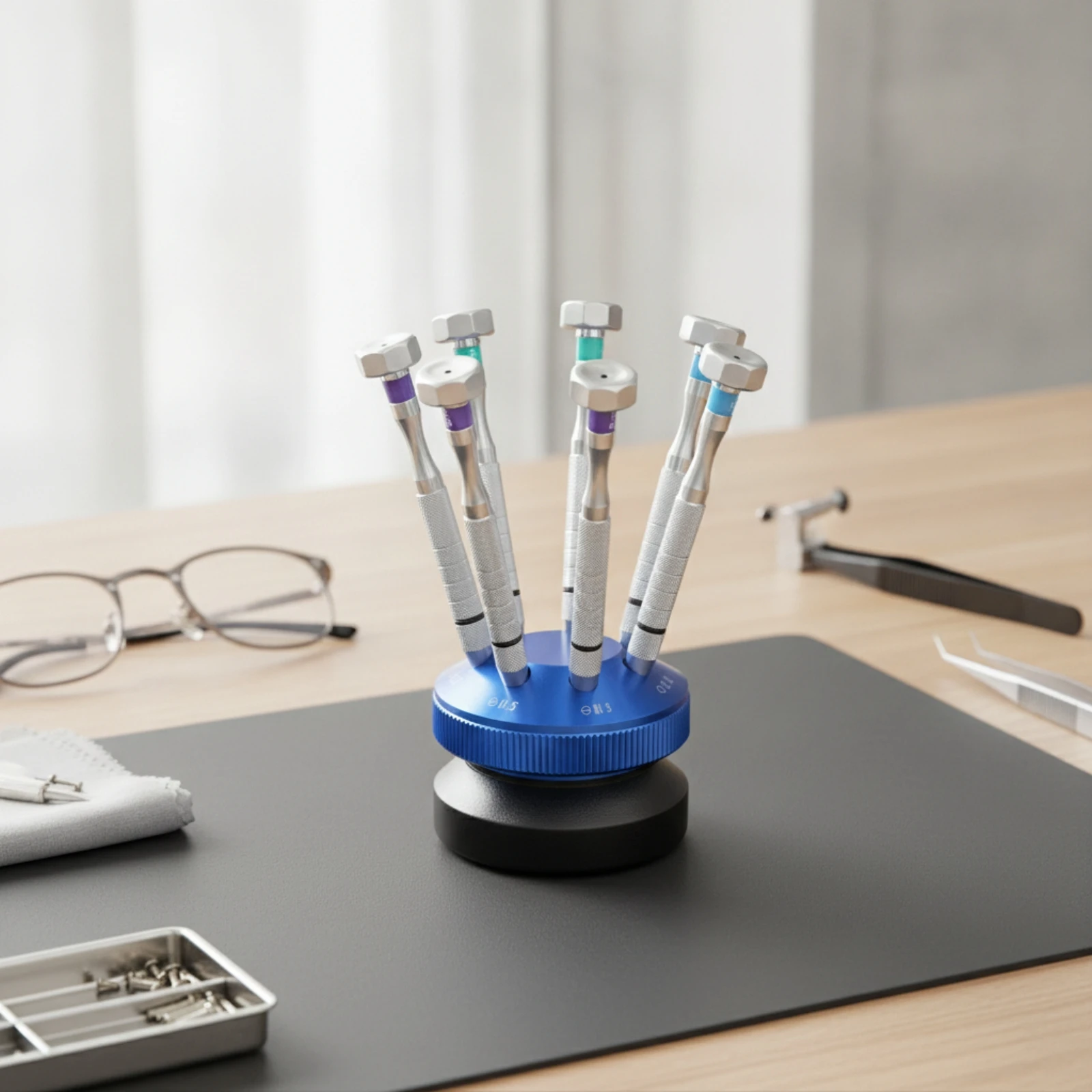 7 Pieces Screwdriver Set with Stand Rotating Precision Screwdriver Set Eyeglass Repair Kit Knurled Screwdrivers Slim