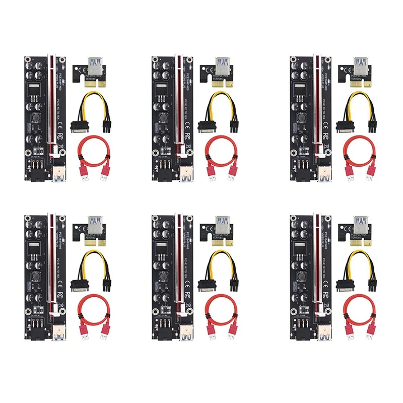 

6Pack VER009S Plus PCI-E Riser Card PCI Express 1X To 16X Adapter With USB 3.0 Cable SATA To 6Pin Power Cable For Mining