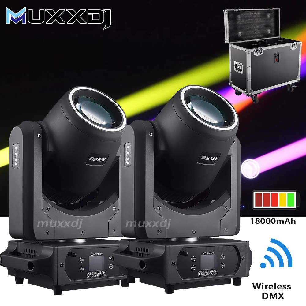 MUXXDJ 2pcs With Case BPM 100w Beams Gobo Battery Moving Head Light with Wireless DMX Lights DJ Wedding Effects Party