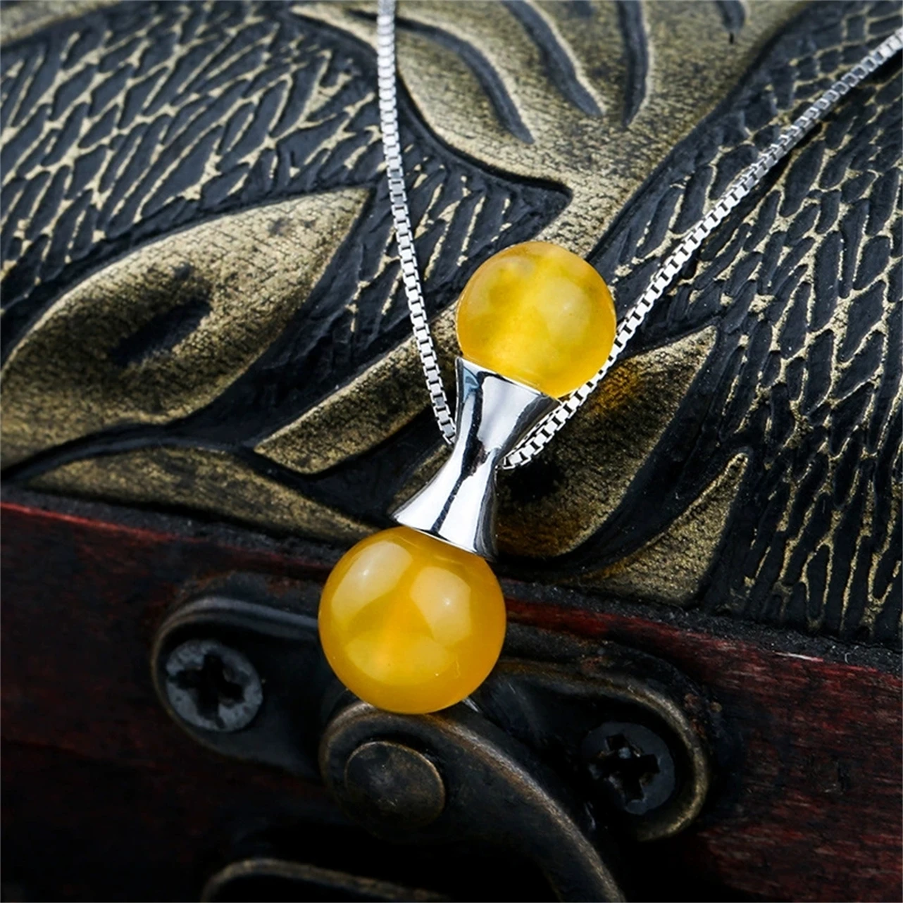 S925 Sterling Silver Pendant Setting （6-8mm-10-12mm）For Womens Round Pearl Honey Wax Amber DIY Original Holder Jewelry Wholesale