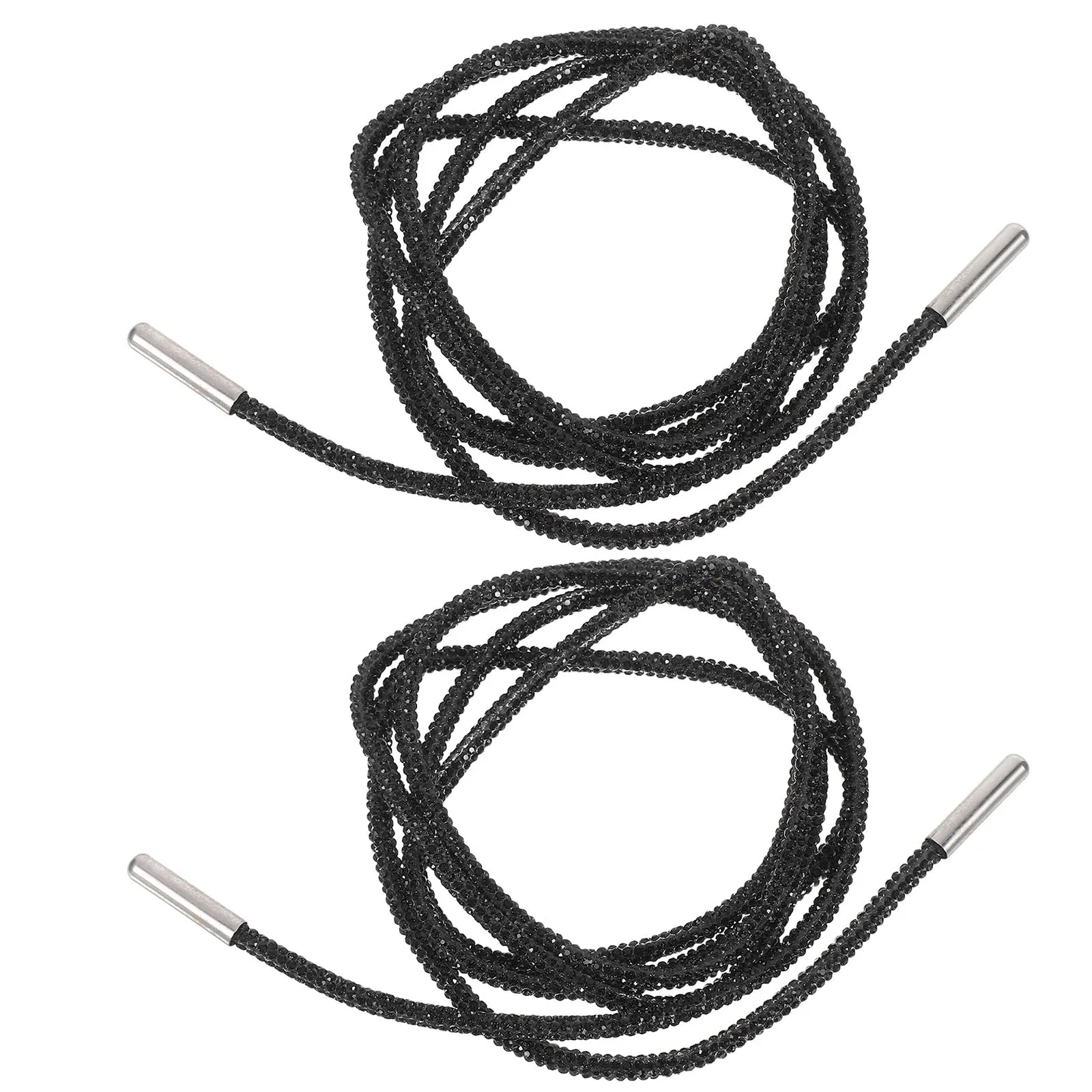 1 زوج حجر الراين أربطة أحذية جولة بريق أربطة الحذاء للأحذية الرياضية Sweatpants هوديس كريستال بلينغ حبل سلاسل الأحذية الأسود