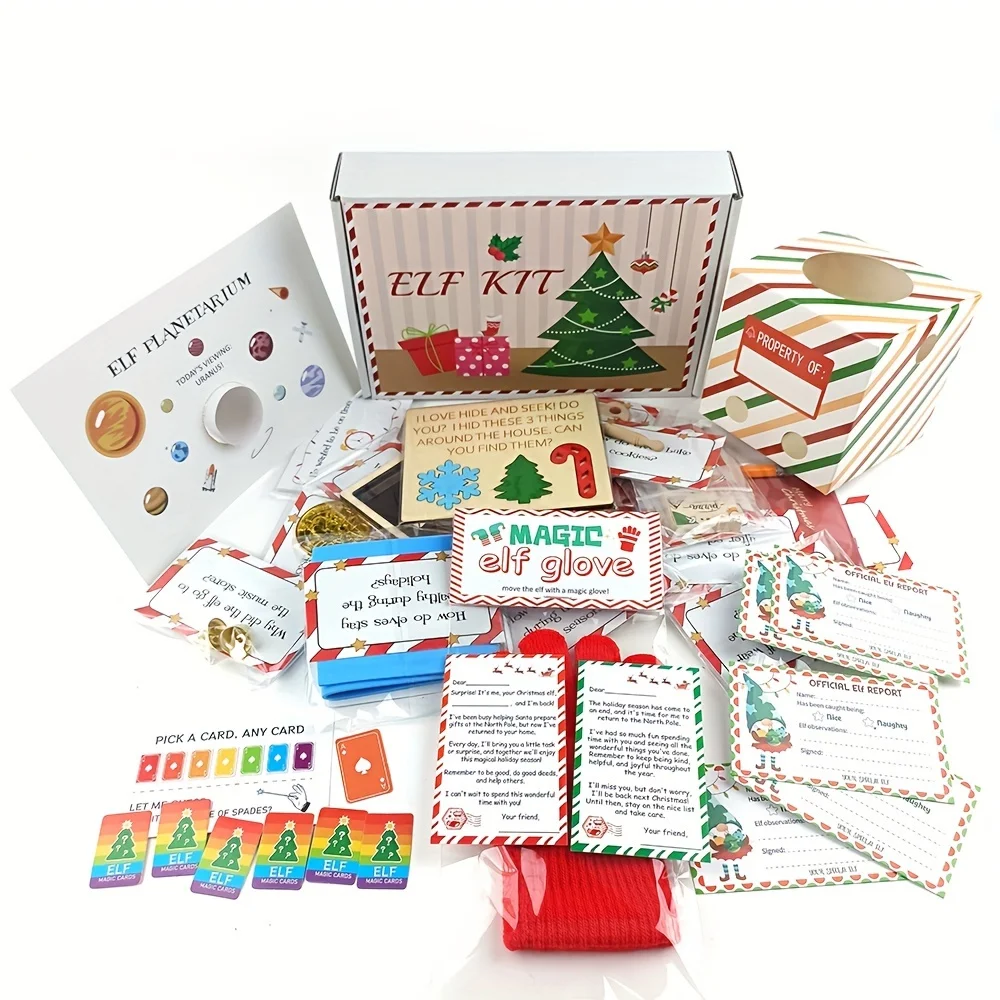 Elfen-Ankunftsset für 12/24/27 Tage, Weihnachts-Countdown-Set mit Witze und Überraschungen, Elfen-Set Weihnachten – festliche Heimdekoration – Detail 5
