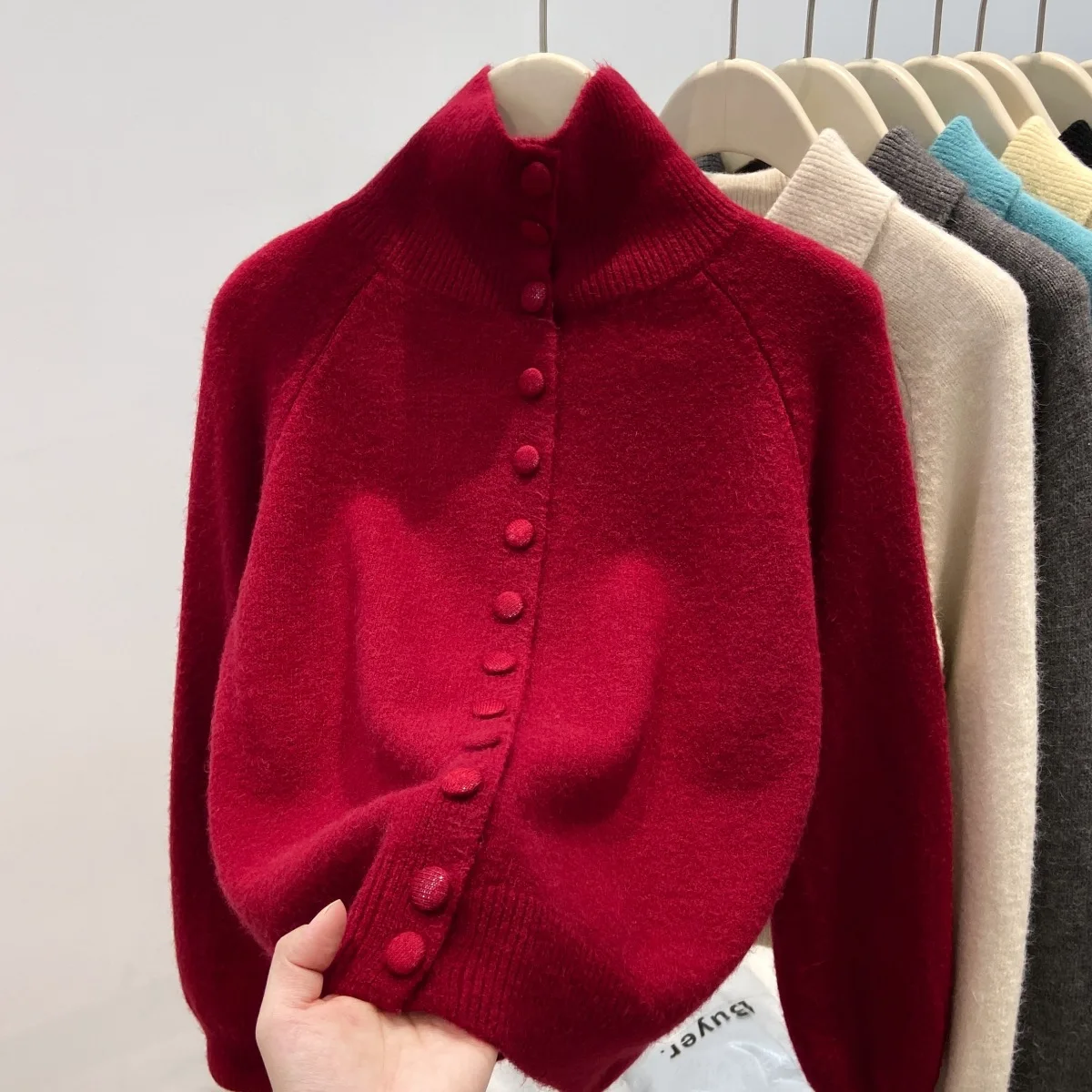Women Stand Collar Button Soft Cozy Fuzzy Knit Cardigan Long Sleeve Warm Sweater Multi Color Fall Winter Casual Loose Outerwears
