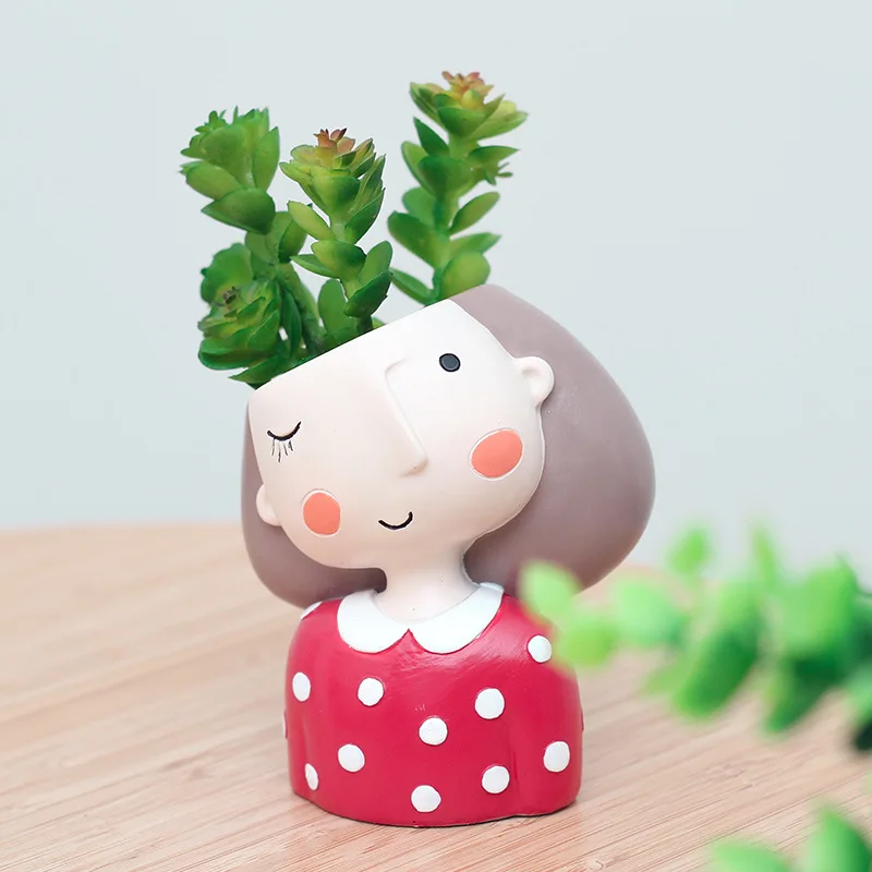 Resin Flower Pots Cute Girl Decorative Vase Plant Pots Creative Flower Arrangement Potted Plants Cartoon Figures Floral Vases