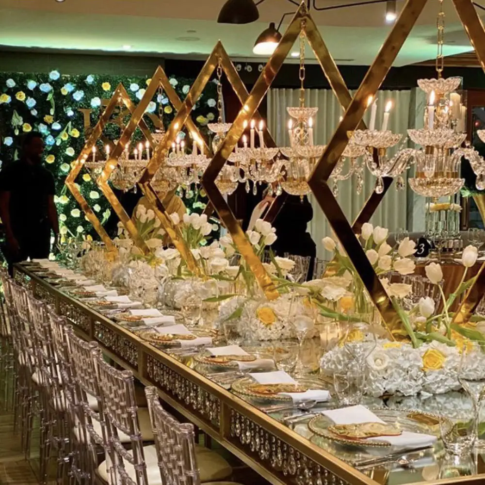 

Gold Metal Tall Diamond Table Centerpieces with Candle Holder, Wedding Backdrop Arch, Stage Decor, 4Pcs, 10Pcs, 20Pcs