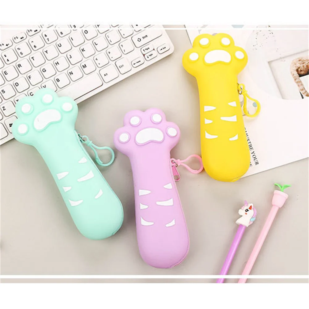 Korea Cute Vegetable Silicone Pencil Case Creative Fruit Cat Claw Cartoon Large Capacity Pencil Pouch Student Stationery Bag