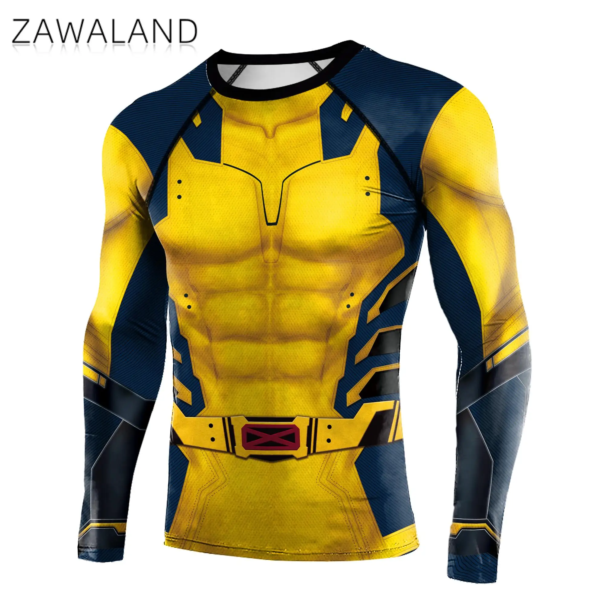 Zawaland Superhero Compression Long Sleeves Movie Superhero Cosplay Shirts Muscle Print Zentai Men's Running Fitness Tops Male