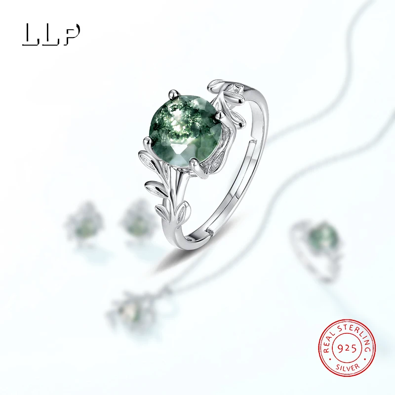 

S925 Серебряное инкрустированное кольцо с зеленым мохом, водная трава, агатовый камень, уникальный элегантный темперамент, бестселлер, подарок на день рождения для девочек