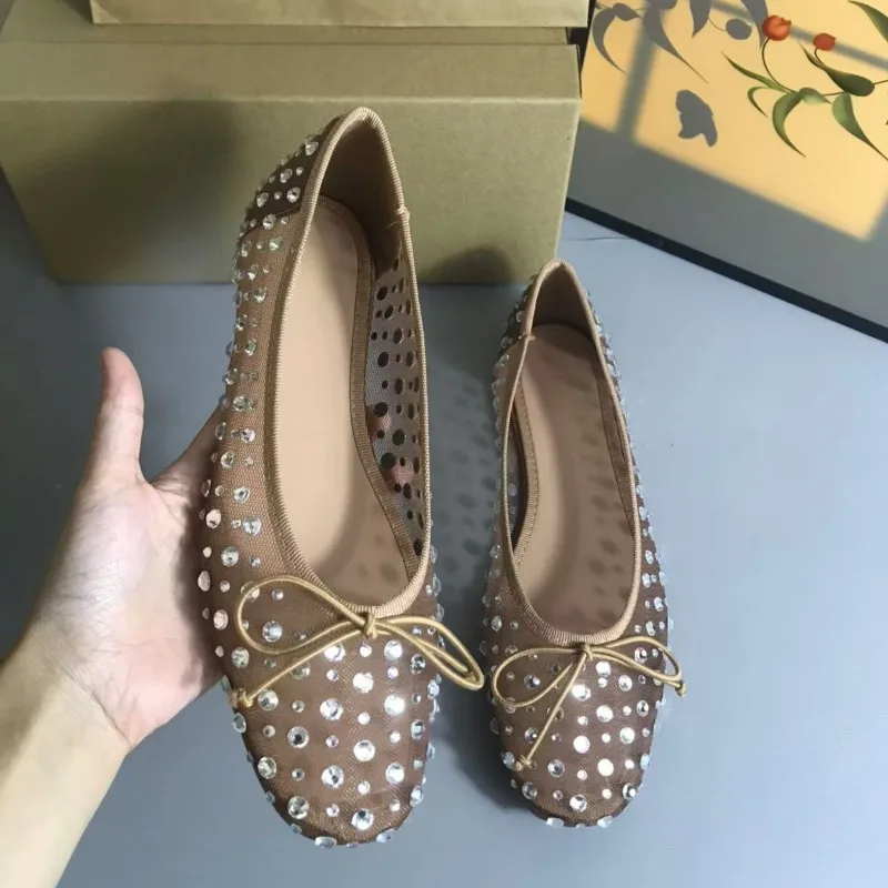 Breathable Mesh Women Spring Shoes Luxury Rhinestones Bow Ballet Flats Round Toe Comfortable Leisure Walking Ladies Flat - Image 4