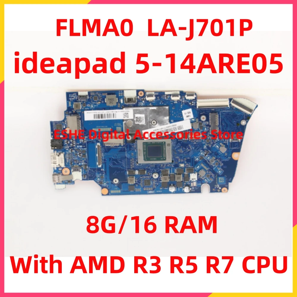 5B21A98877 5B20Z56966 5B20Z56970 For Lenovo Ideapad 5-14ALC05 5-14ARE05 Laptop Motherboard FLMA0 LA-J701P R3 R5 R7 CPU 8G 16G RA