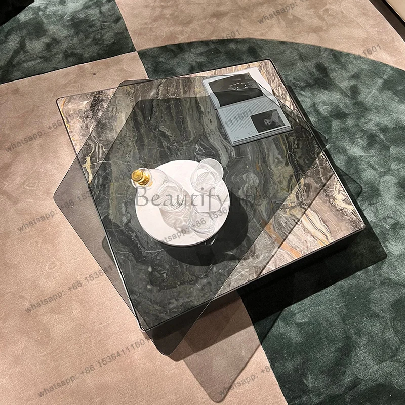 Italian simple luxury Venice brown natural marble coffee table modern minimalist light luxury