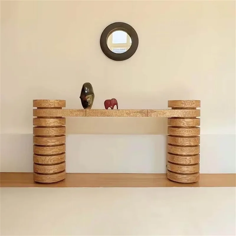 Medieval solid wood entrance table Home designer retro art special-shaped senior entrance table Bedroom entrance cabinet