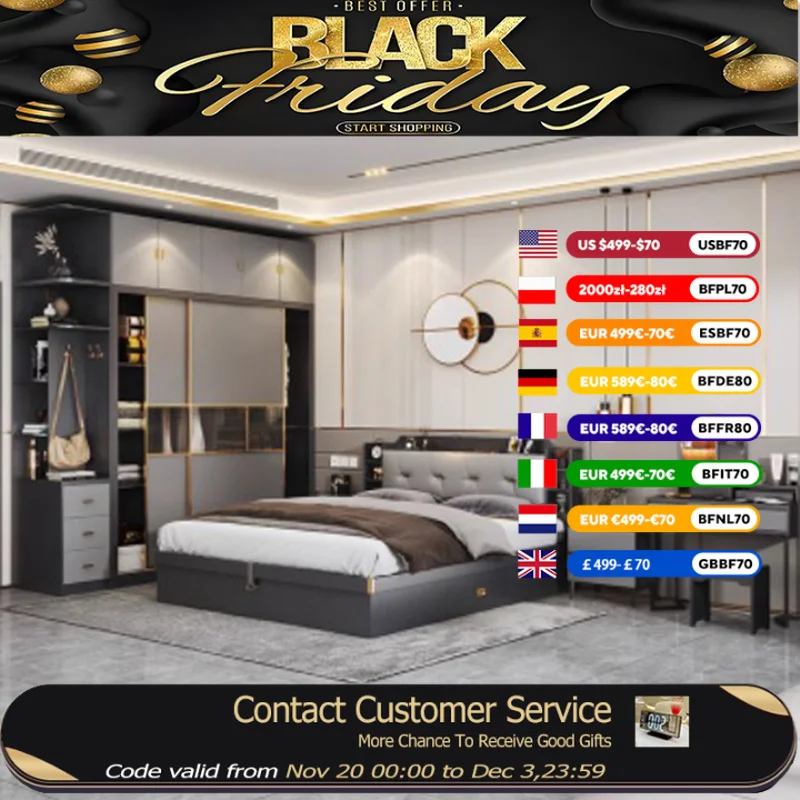 

Minimalist Modern Full Bedroom Set Design Dresser Comfy Storage Double Bedroom Set Elegant Black Letto Matrimoniale Furniture