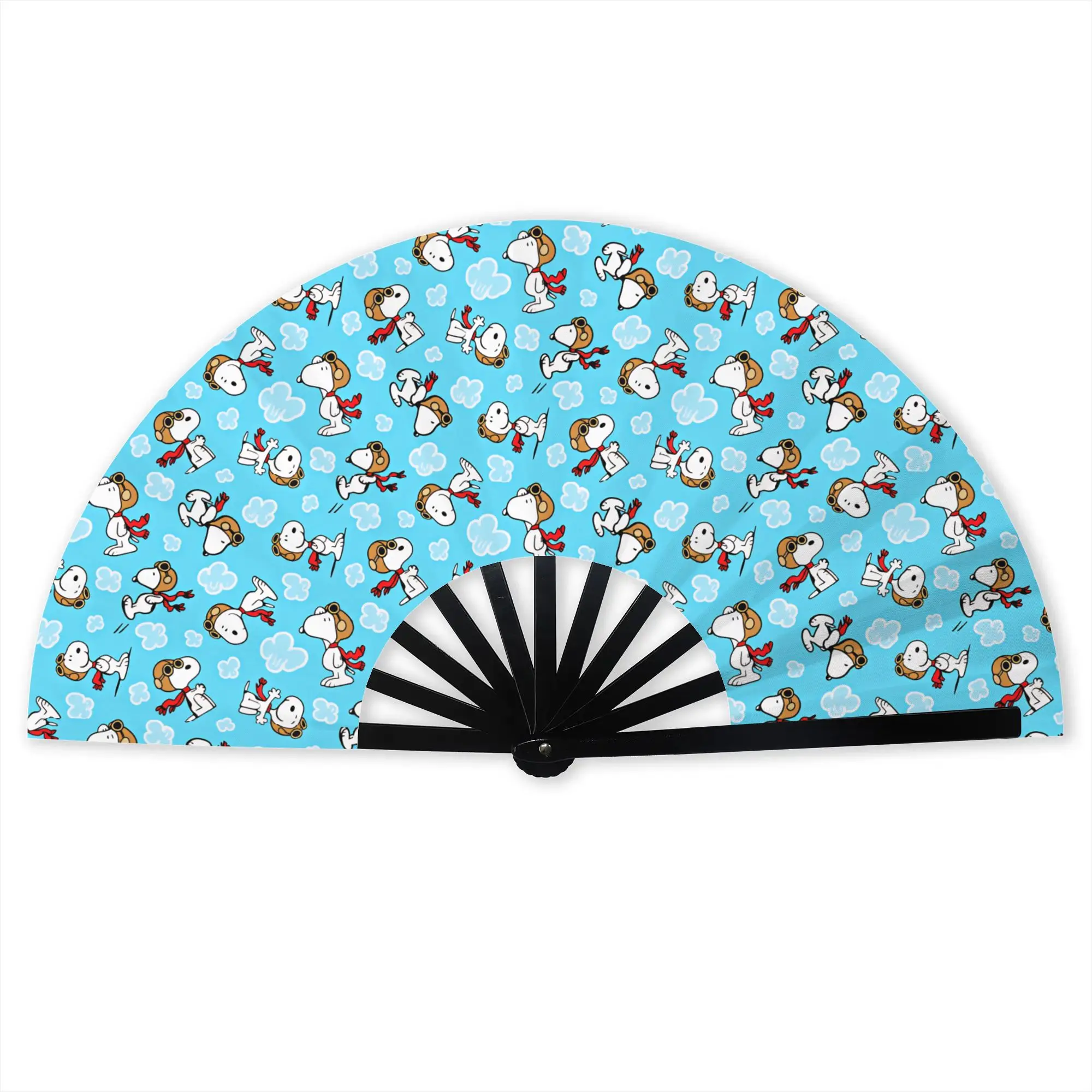 Peanuts Snoopy Aviator Clouds Folding Hand Fan  Polyester Fabric Fan Funny Summer Accessory Decorative Fans