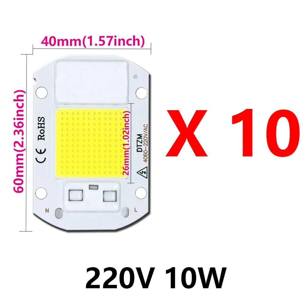 Imagem -04 - Chip Led 10w 20 30 50 Cob Chip Inteligente ic Nenhum Driver Necessário Contas de Lâmpada Led para Holofote Iluminação Diy 10 Peças 220v