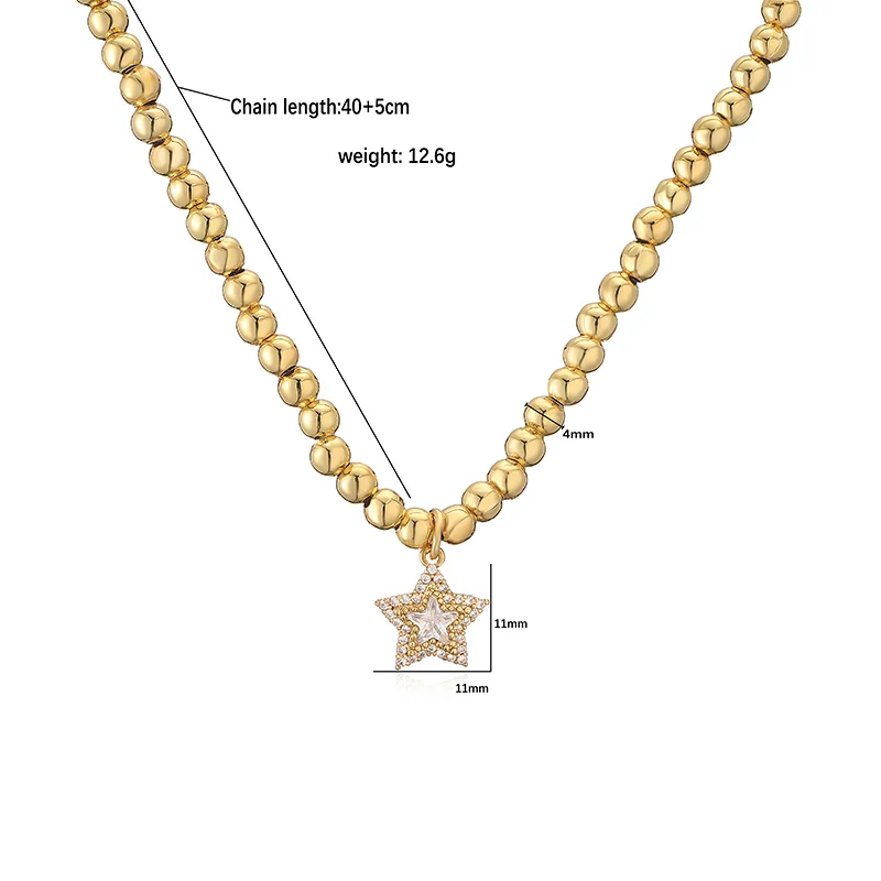 18K Gold Plated Brass Star Beads Chain Necklace for Women K-pop Imitation Brass Choker Aesthetic Beach Y2K Jewelry Gift
