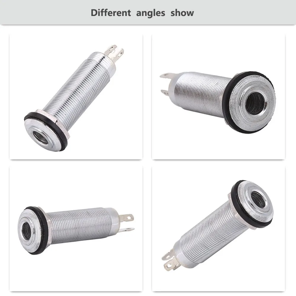 2pcs ​Threaded Cylinder Output Jack Plug​ ​1/4 Inch ​Silver/Black ​Guitar Bass Jack​ ​3 Pins​ Flush Mount​ ​Cylinder Jack ​