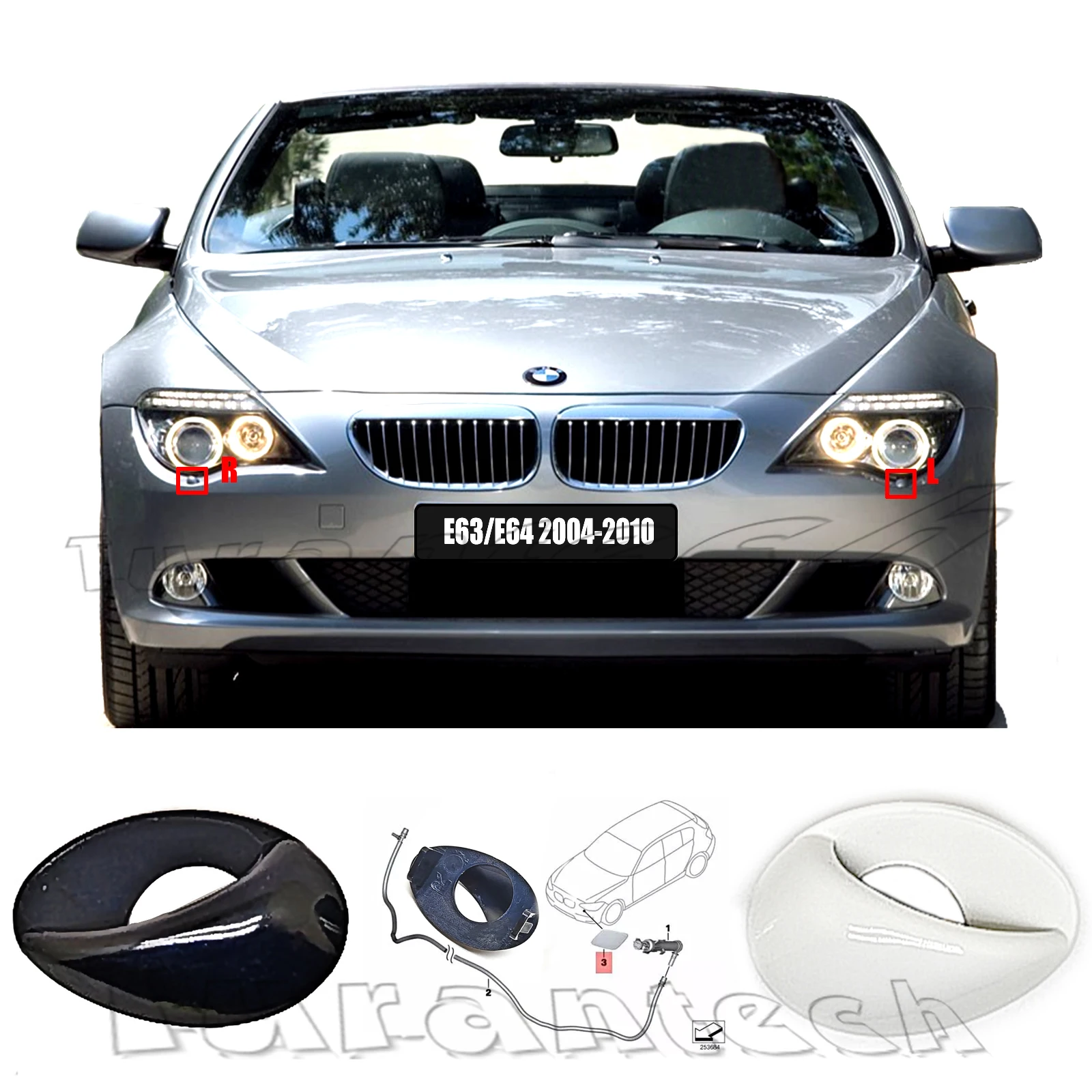 Headlight Washer Cover for 04-10 BMW 6 series E63 E64 630i 635d 645Ci 650i 2door Cleaning N/S Headlamp Spray Nozzle