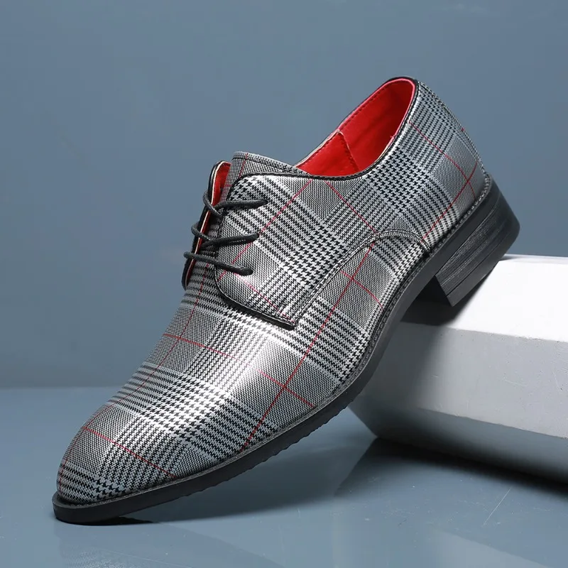 Men Summer Plus Size Business Dress Shoes Checkered Pattern Breathable Casual Classic Lightweight  Comfortable Fashionable Shoes