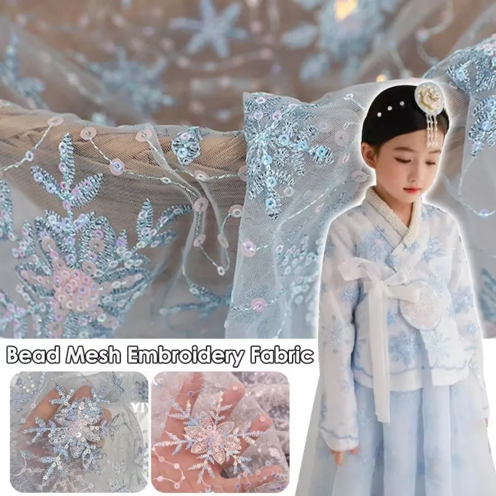 Fashion 1 Yard Tulle Fabric Embroidered Snowflake Mesh Lace Fabric Sequin Clothing Material For Sewing Skirt Dress