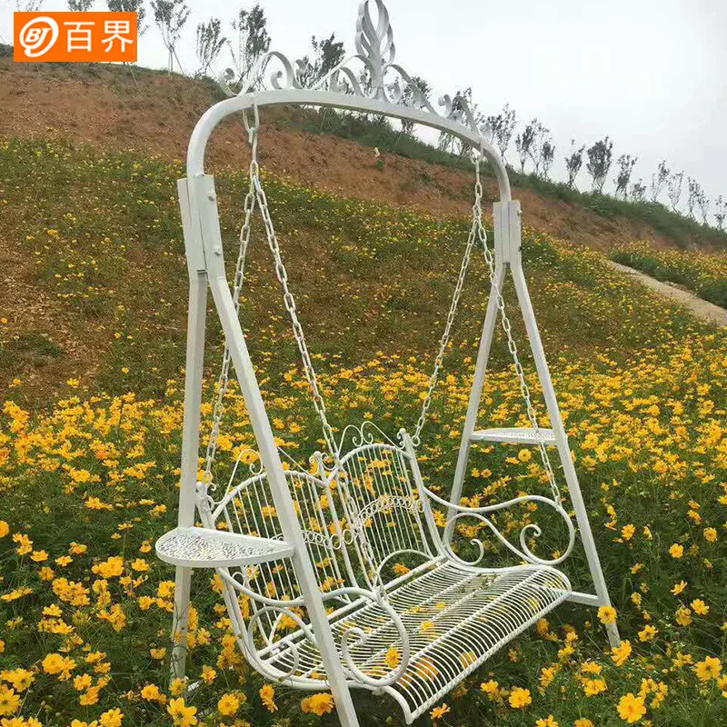 HYS wrought iron double swing children's outdoor cradle courtyard balcony hanging chair outdoor lawn activity photography props