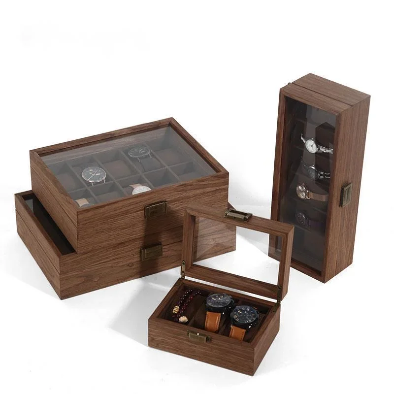 

Walnut Wood Grain Watch and Jewelry Storage Box Vintage Collection Case Display for Bracelets and Watches