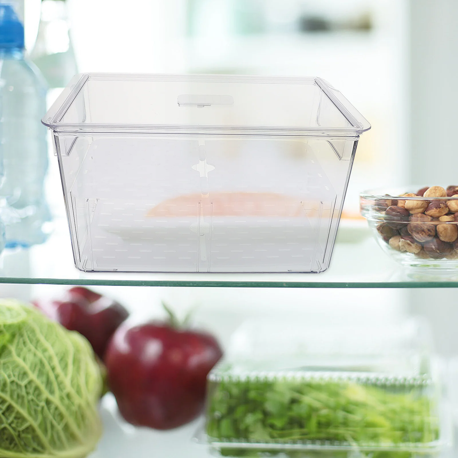 

1Pcs Fridge Food Storage Box Transparent Double-Layer Egg Storage Holder Vegetable Fruit Organizer Drain Container