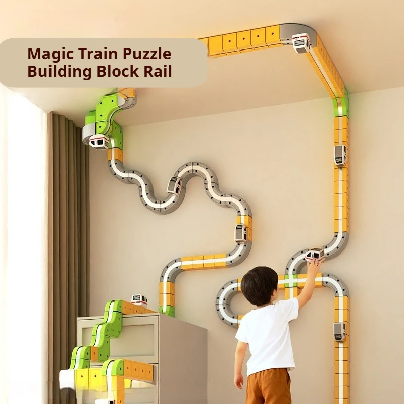 البناء المغناطيسي DIY 3D قطار لغز المسار الكهربائي سباق السيارات أطفال لعبة تعليمية الجمعية الجذعية بنة السكك الحديدية مجموعة السيارات