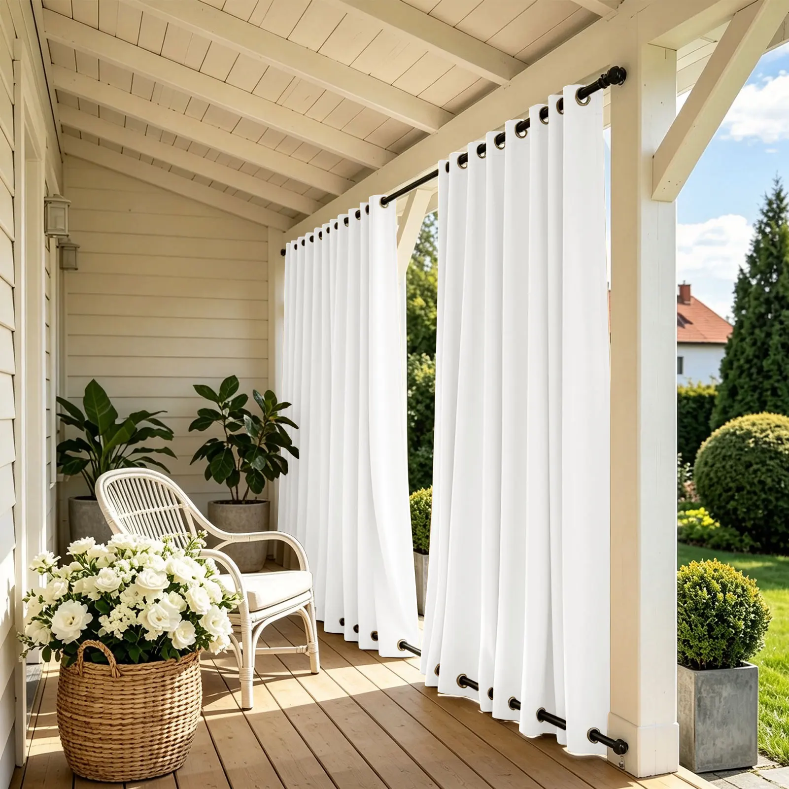 2 Panels Waterproof Outdoor Curtains Blackout Curtains Grommet on Top and Bottom Windproof Privacy UV Protective Outdoor Divider