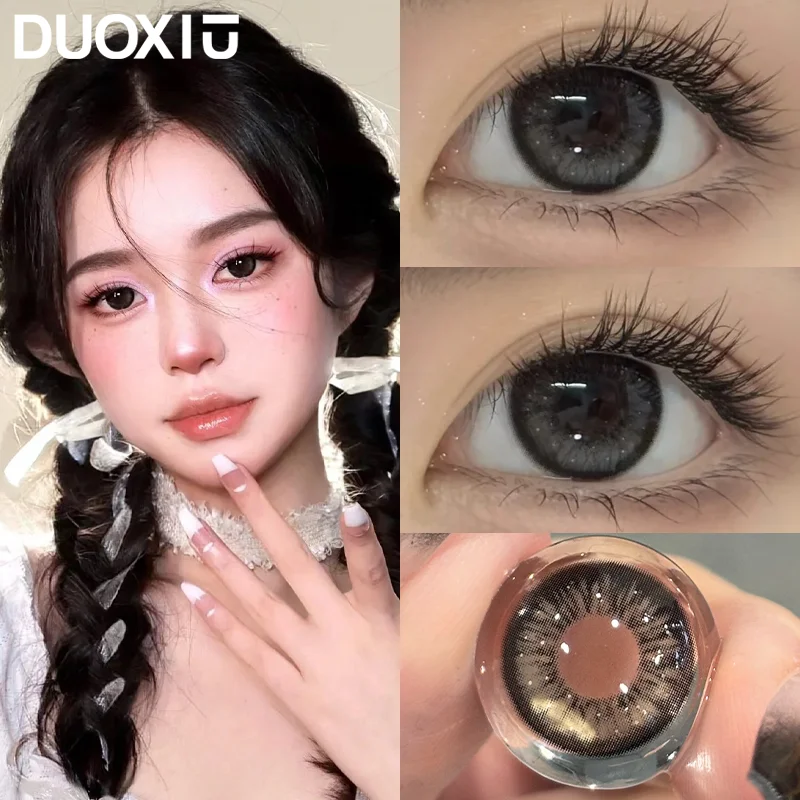 DUOXIU 1 Pair Color Contact Lenses Korea Fashion Big Eyes Black Brown Lenses for Eyes Diopters Myopia Contact Soft Lenses Yearly