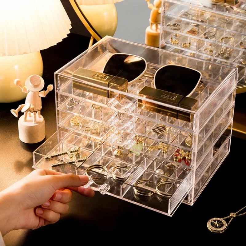 Transparent Drawer Jewelry Box for Women Plastic Organizer Display St for Rings Necklaces Bracelets Earrings