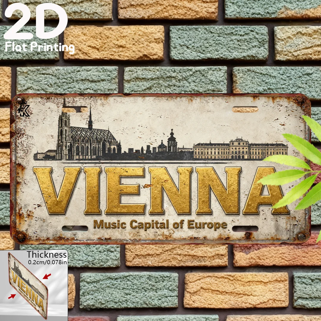 2D Flat - 2D Printed on a Flat Surface, Single Piece, Vintage Sign, Decorative Plaque And Ornament (15.24 cm X 30.48 cm), Vienna