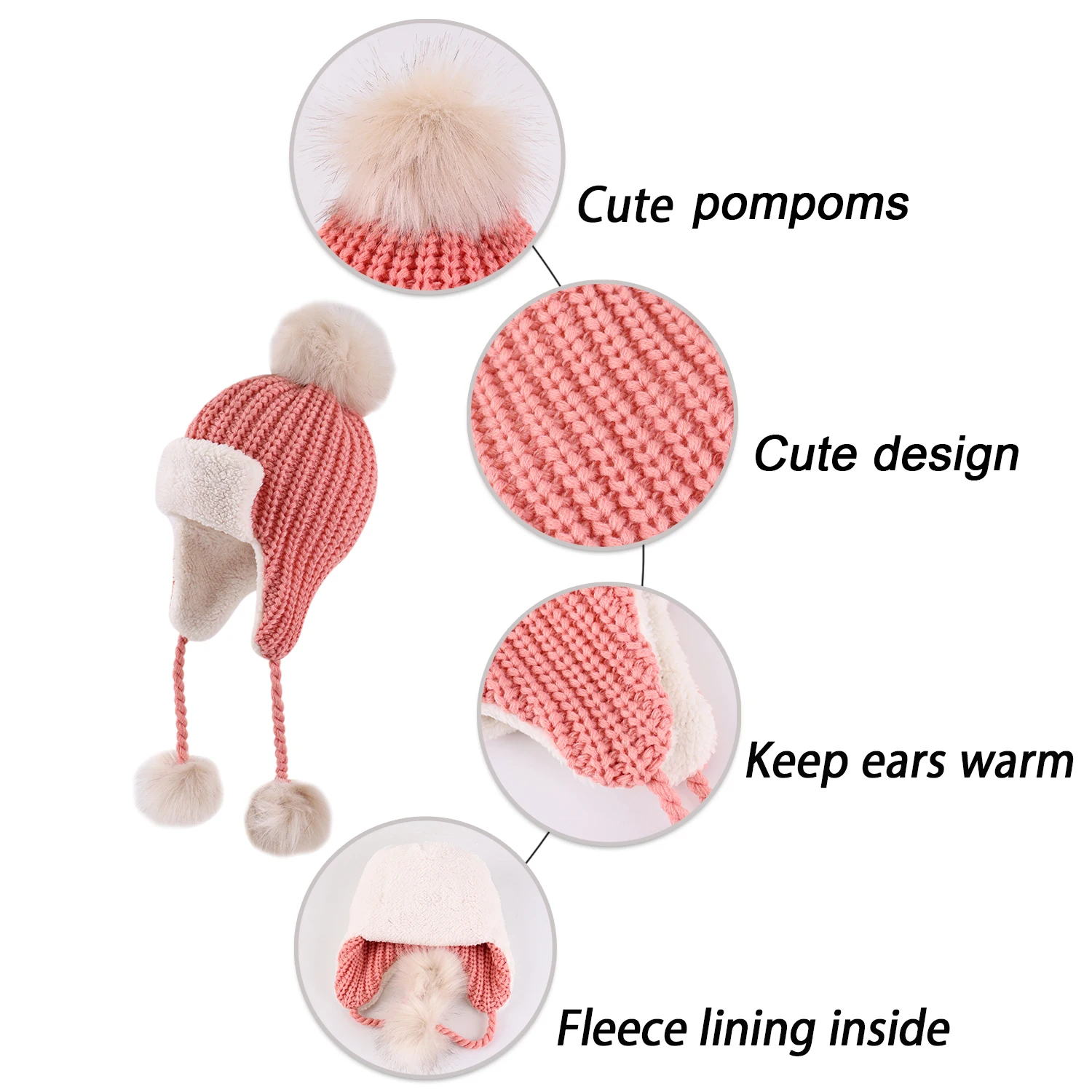 قبعات شتوية للأطفال الرضع بوم بوم قبعة شتوية للأطفال الصغار قبعات بيني دافئة للأطفال الأولاد والبنات