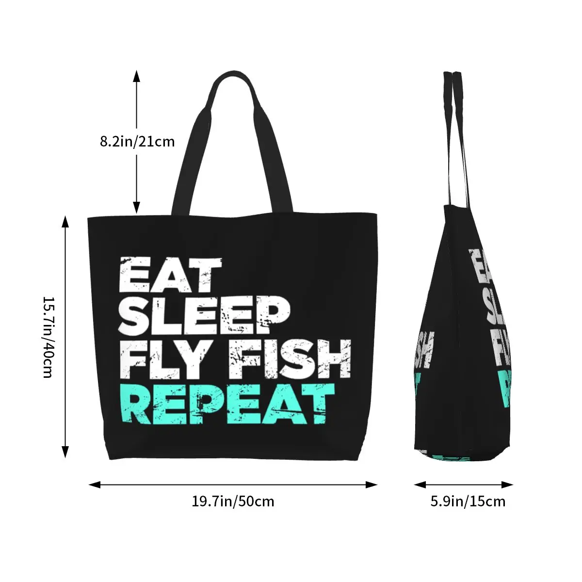 Eat Sleep Fly Fish Fly Fishing Graphic Shopping Tote Bag Canvas Large Capacity Shoulder Bags Shopper Grocery Handbag for Women